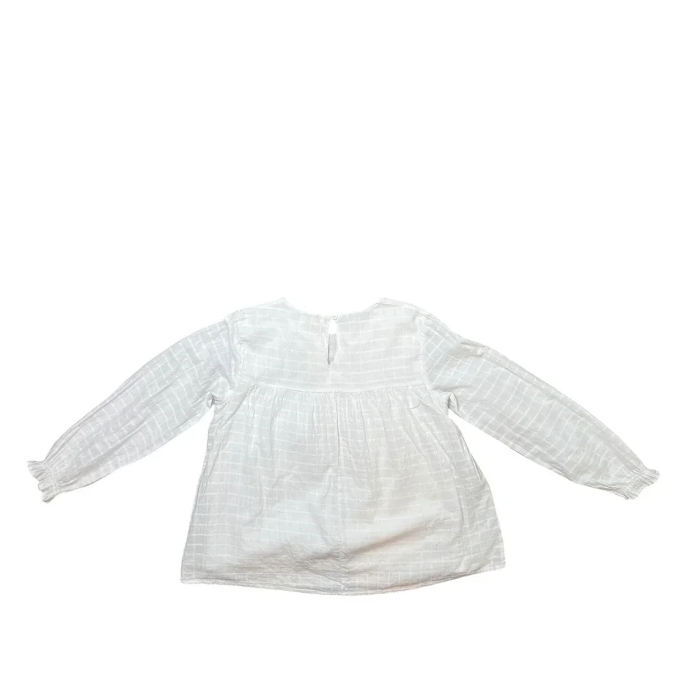 MNG Mango Kids Girls White Cotton Grid Lace Trim Blouse Top Size 11-12Y 152cm